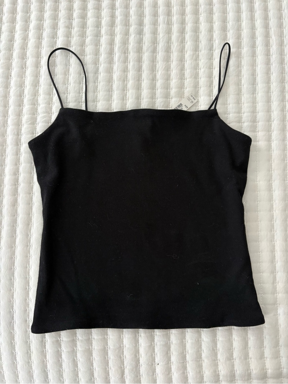 Madewell Black Ribbed Spaghetti-Strap Crop Cami